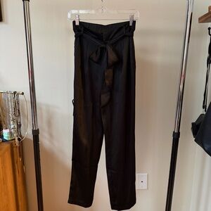 DR2 Black High-Waist Silk Trousers with Tie